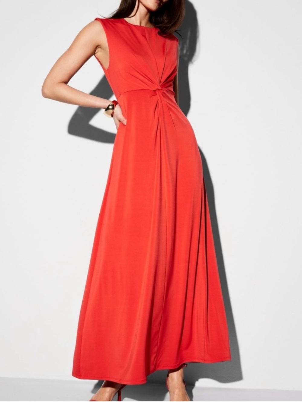 New Old Navy The Occasion Red Knot-Front Sleeveless Maxi Dress Medium Petite